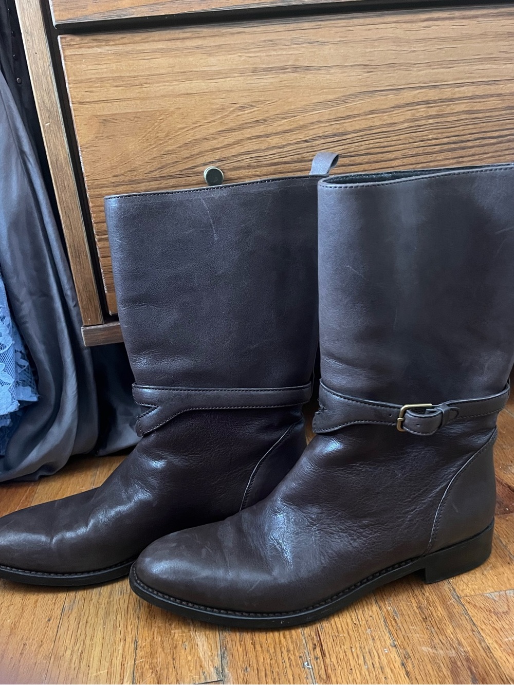 YSL Vintage Dark Brown Leather Midi-Calf Boots